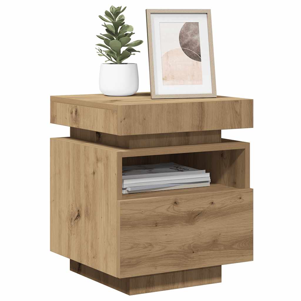 Comodini con Luci LED 2pz Rovere Artigianale 40x39x48,5 cm