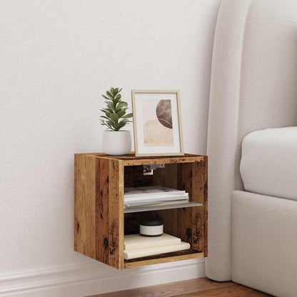 Mobile TV a Parete con Luci LED Legno Antico 30x28,5x30 cm