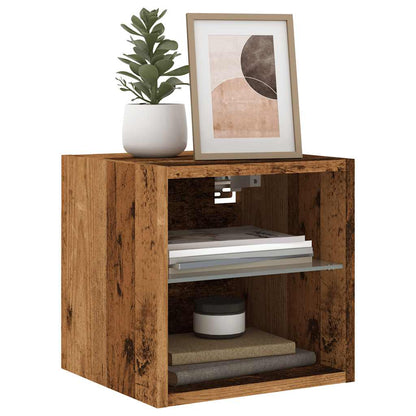 Mobile TV a Parete con Luci LED Legno Antico 30x28,5x30 cm