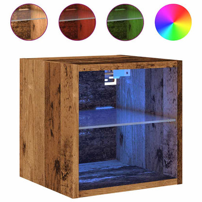 Mobili TV a Parete con Luci LED 2pz Legno Antico 30x28,5x30 cm
