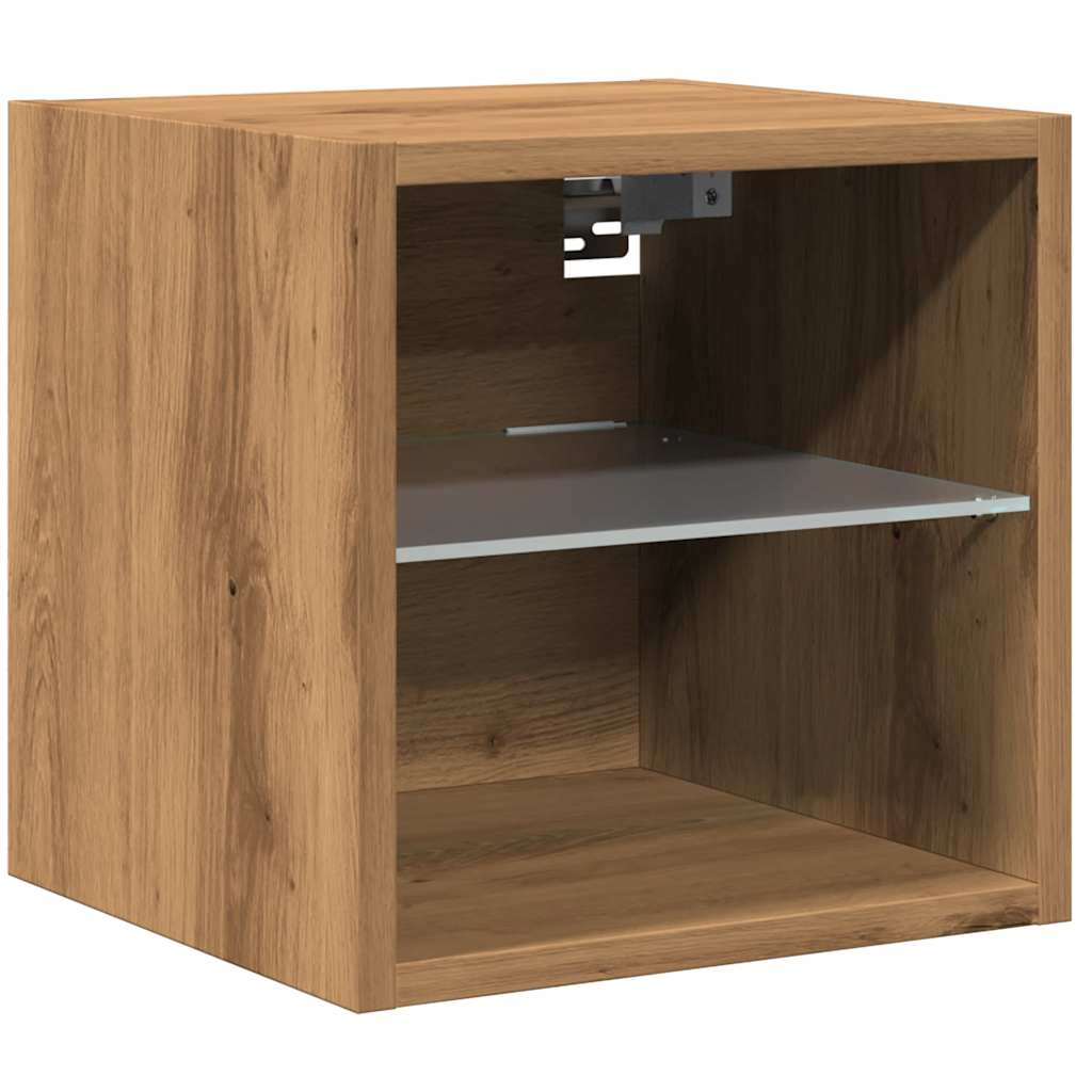 Mobile TV a Parete con Luci LED Rovere Artigianale 30x28,5x30cm