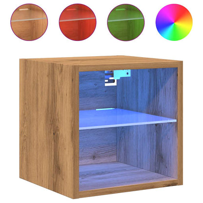 Mobile TV a Parete con Luci LED Rovere Artigianale 30x28,5x30cm