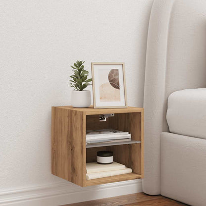 Mobile TV a Parete con Luci LED Rovere Artigianale 30x28,5x30cm