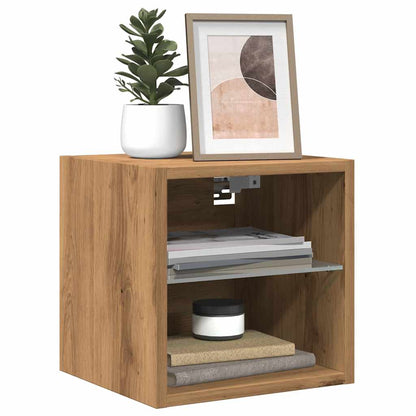 Mobile TV a Parete con Luci LED Rovere Artigianale 30x28,5x30cm