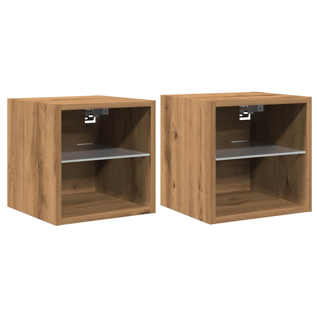 Mobili TV a Parete con Luci LED 2 pz Rovere Artigianale