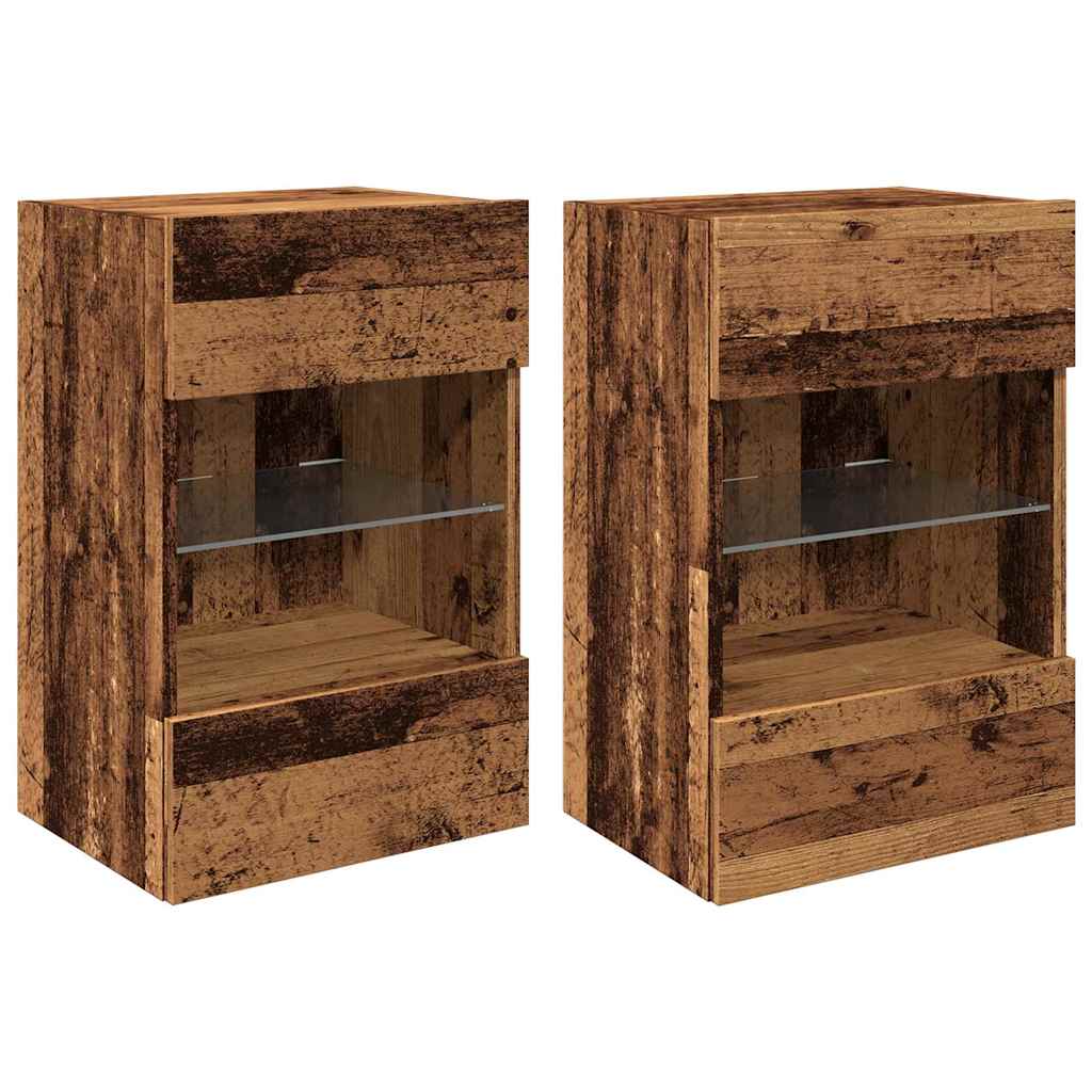 Mobili TV a Parete con Luci LED 2pz Legno Vecchio 40x30x60,5 cm