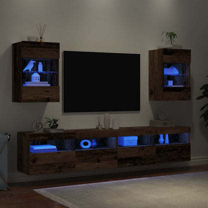 Mobili TV a Parete con Luci LED 2pz Legno Vecchio 40x30x60,5 cm