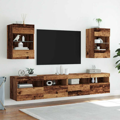 Mobili TV a Parete con Luci LED 2pz Legno Vecchio 40x30x60,5 cm