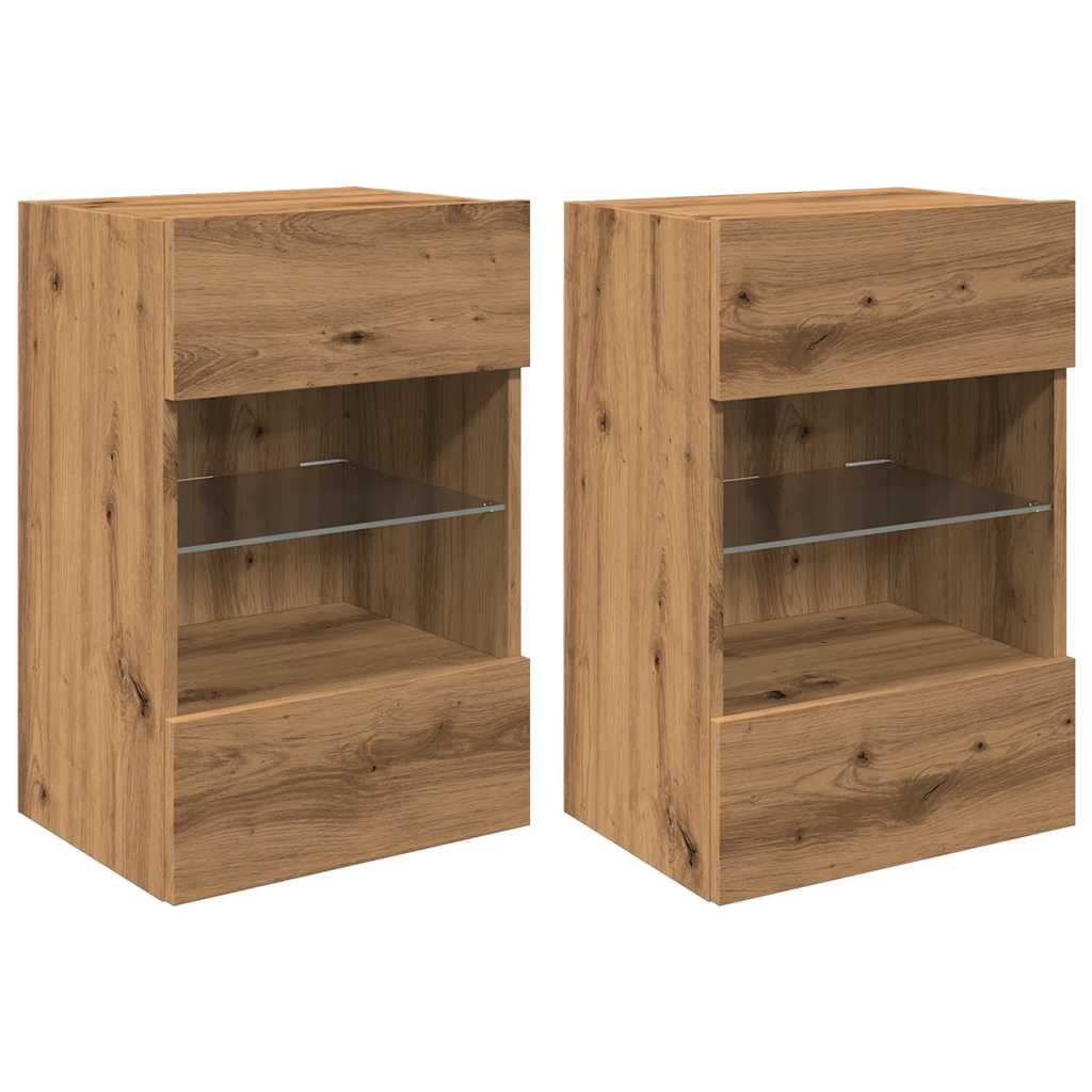 Mobili TV a Parete Luci LED 2pz Rovere Artigianale 40x30x60,5cm
