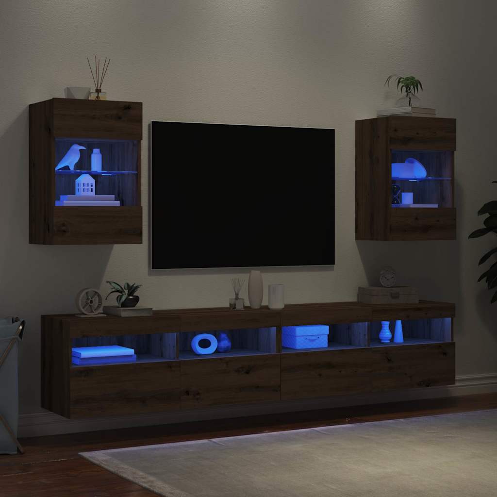 Mobili TV a Parete Luci LED 2pz Rovere Artigianale 40x30x60,5cm