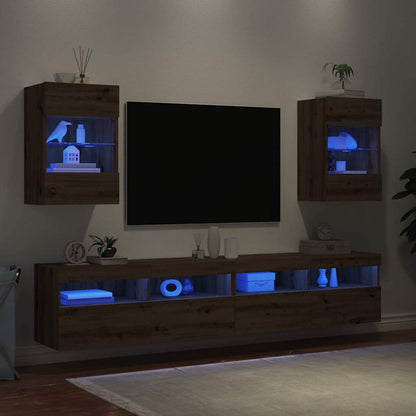 Mobili TV a Parete Luci LED 2pz Rovere Artigianale 40x30x60,5cm