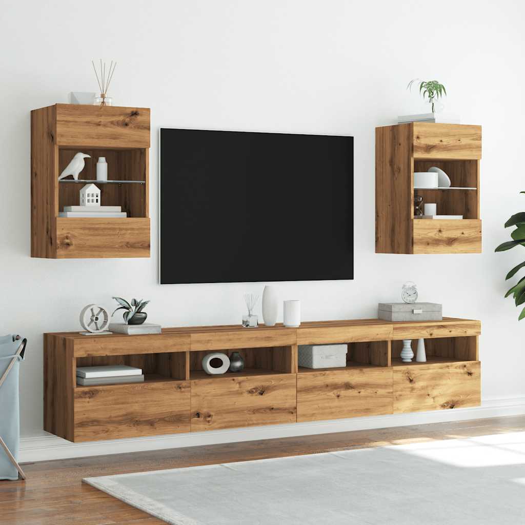 Mobili TV a Parete Luci LED 2pz Rovere Artigianale 40x30x60,5cm