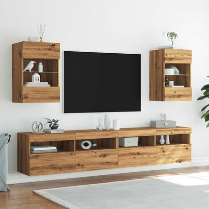 Mobili TV a Parete Luci LED 2pz Rovere Artigianale 40x30x60,5cm