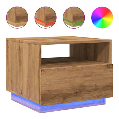 Tavolino da Salotto con Luci LED Rovere Artigianale 50x49x40 cm