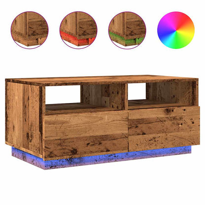 Tavolino da Salotto con Luci LED Legno Antico 90x49x40 cm