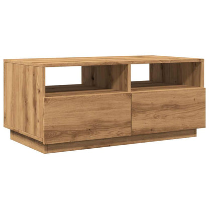 Tavolino da Salotto con Luci LED Rovere Artigianale 90x49x40 cm