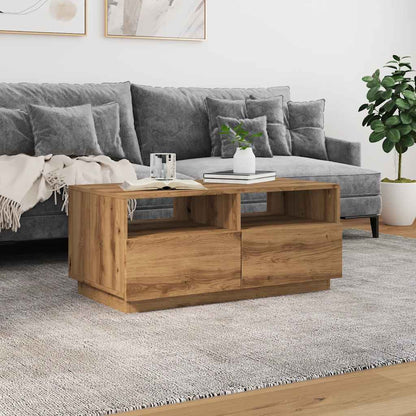 Tavolino da Salotto con Luci LED Rovere Artigianale 90x49x40 cm