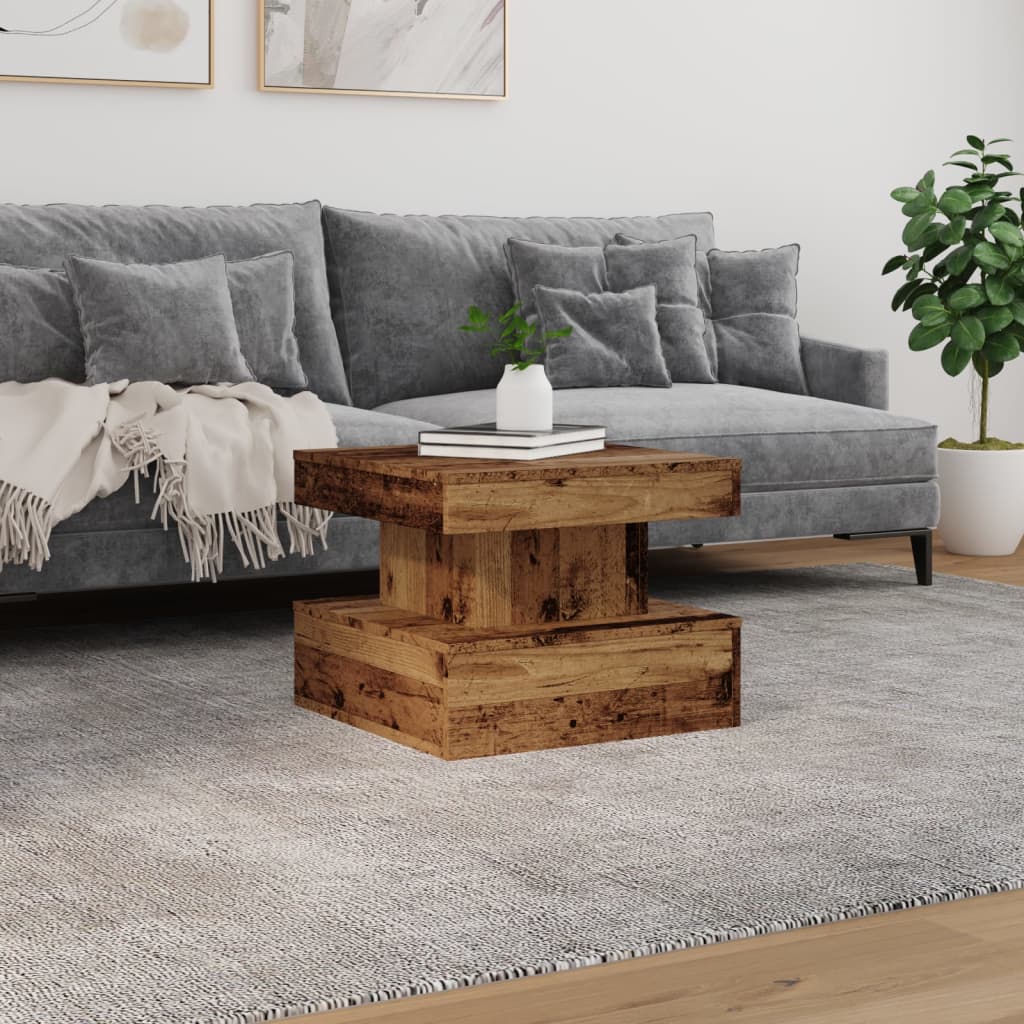 Tavolino da Salotto con Luci LED Legno Antico 50x50x40 cm