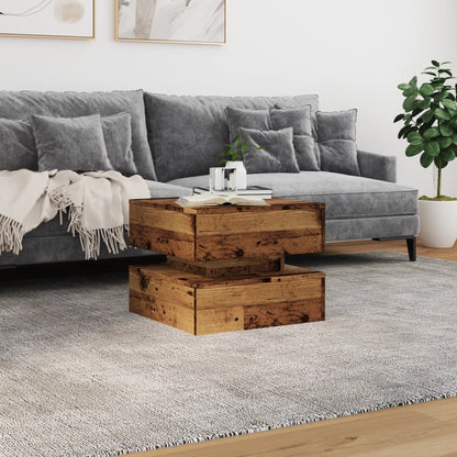 Tavolino da Salotto con Luci LED Legno Antico 50x50x40 cm