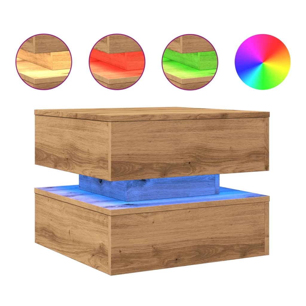 Tavolino da Salotto con Luci LED Rovere Artigianale 50x50x40 cm