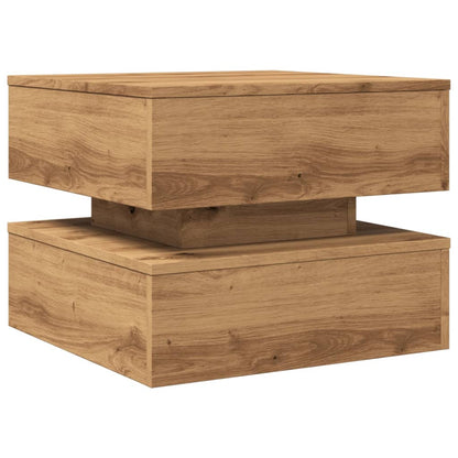 Tavolino da Salotto con Luci LED Rovere Artigianale 50x50x40 cm