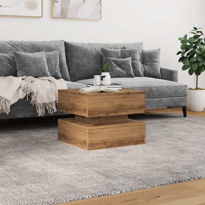 Tavolino da Salotto con Luci LED Rovere Artigianale 50x50x40 cm