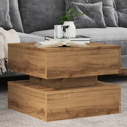 Tavolino da Salotto con Luci LED Rovere Artigianale 50x50x40 cm