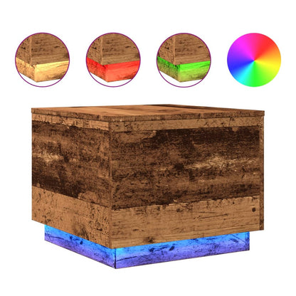 Tavolino da Salotto con Luci LED Legno Antico 50x50x40 cm