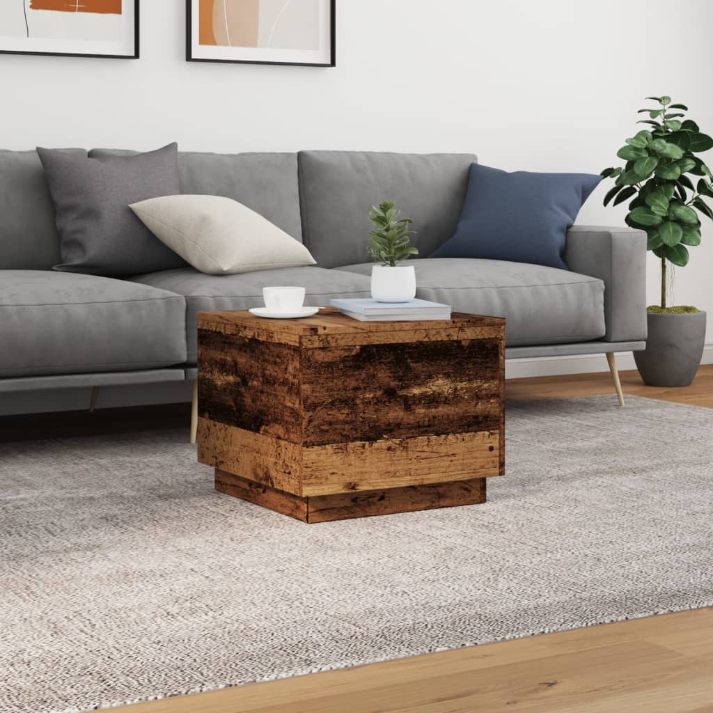 Tavolino da Salotto con Luci LED Legno Antico 50x50x40 cm