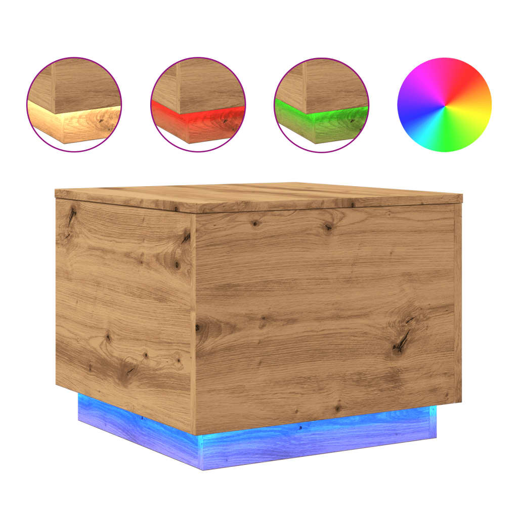Tavolino da Salotto con Luci LED Rovere Artigianale 50x50x40 cm