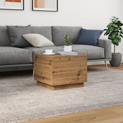 Tavolino da Salotto con Luci LED Rovere Artigianale 50x50x40 cm