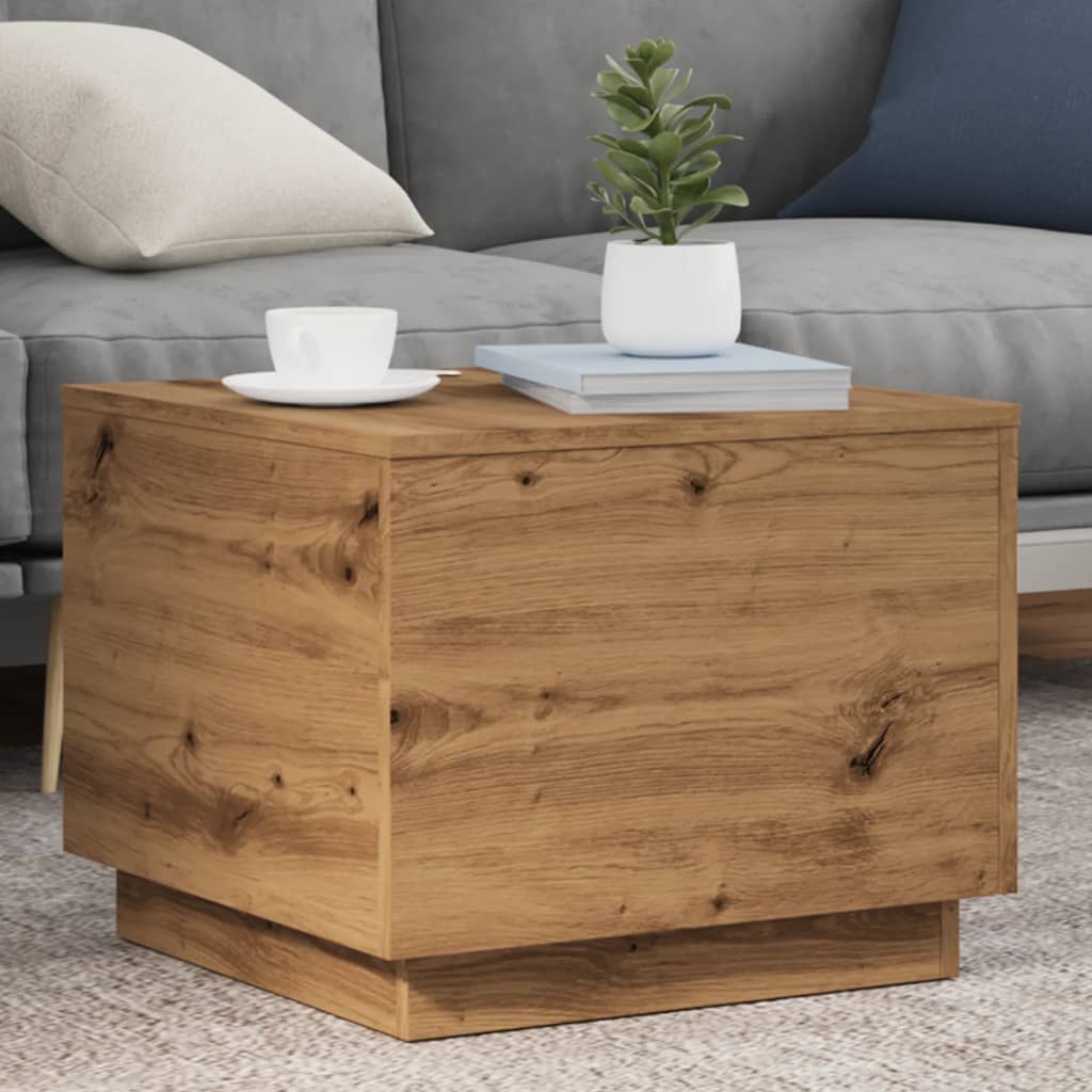 Tavolino da Salotto con Luci LED Rovere Artigianale 50x50x40 cm