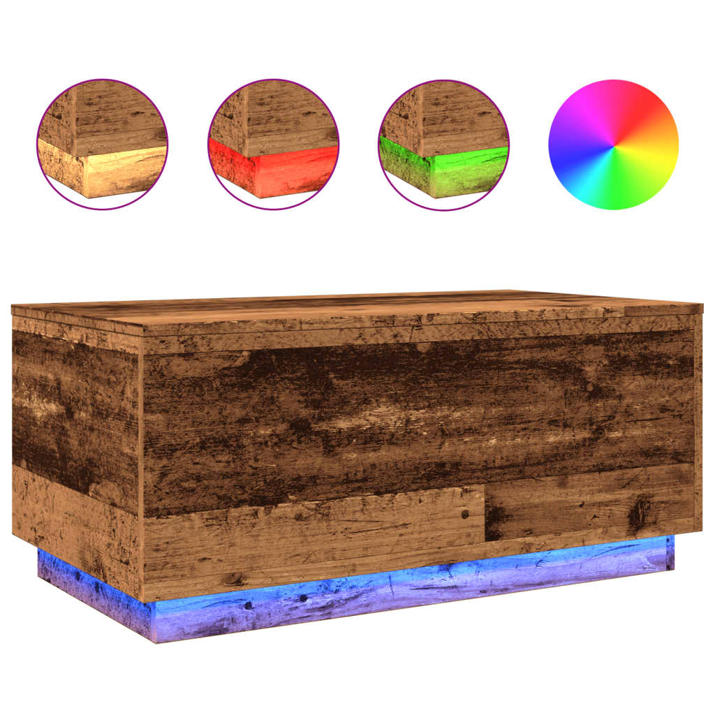 Tavolino da Salotto con Luci LED Legno Antico 90x50x40 cm