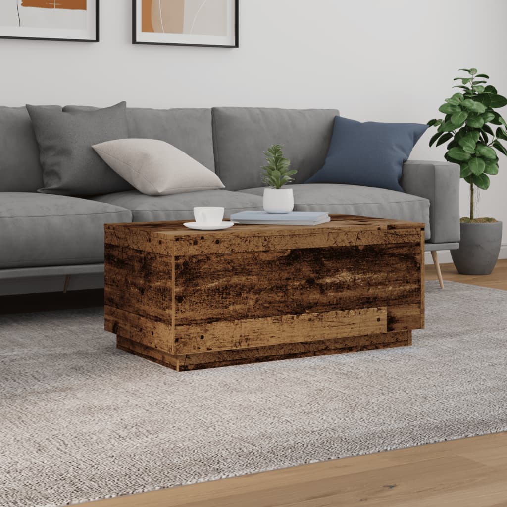 Tavolino da Salotto con Luci LED Legno Antico 90x50x40 cm