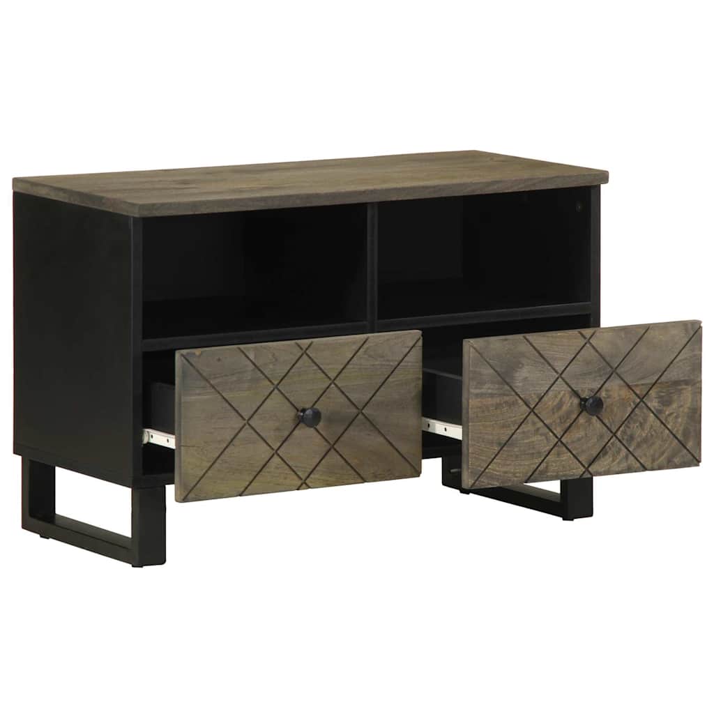 Mobile Porta TV Nero 70x33x46 cm in Legno Massello di Mango
