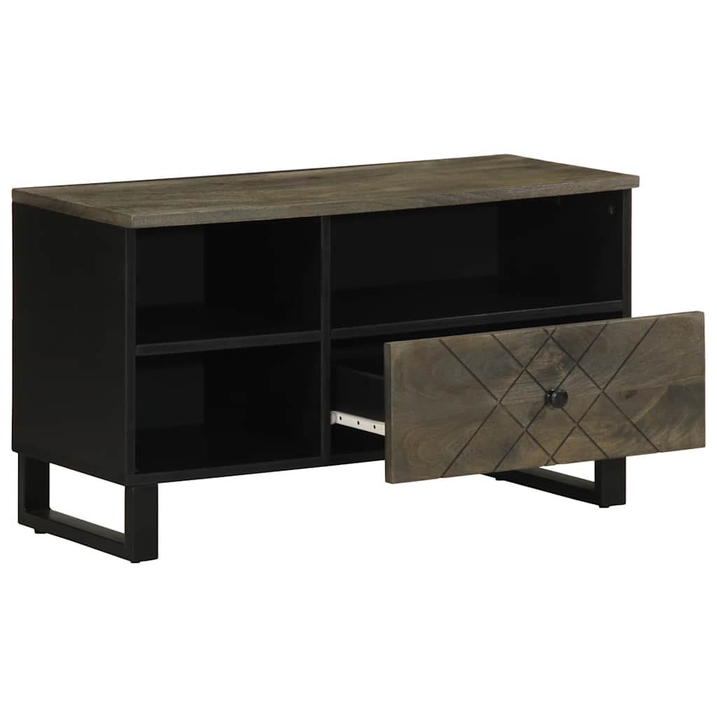 Mobile Porta TV Nero 80x33x46 cm in Legno Massello di Mango