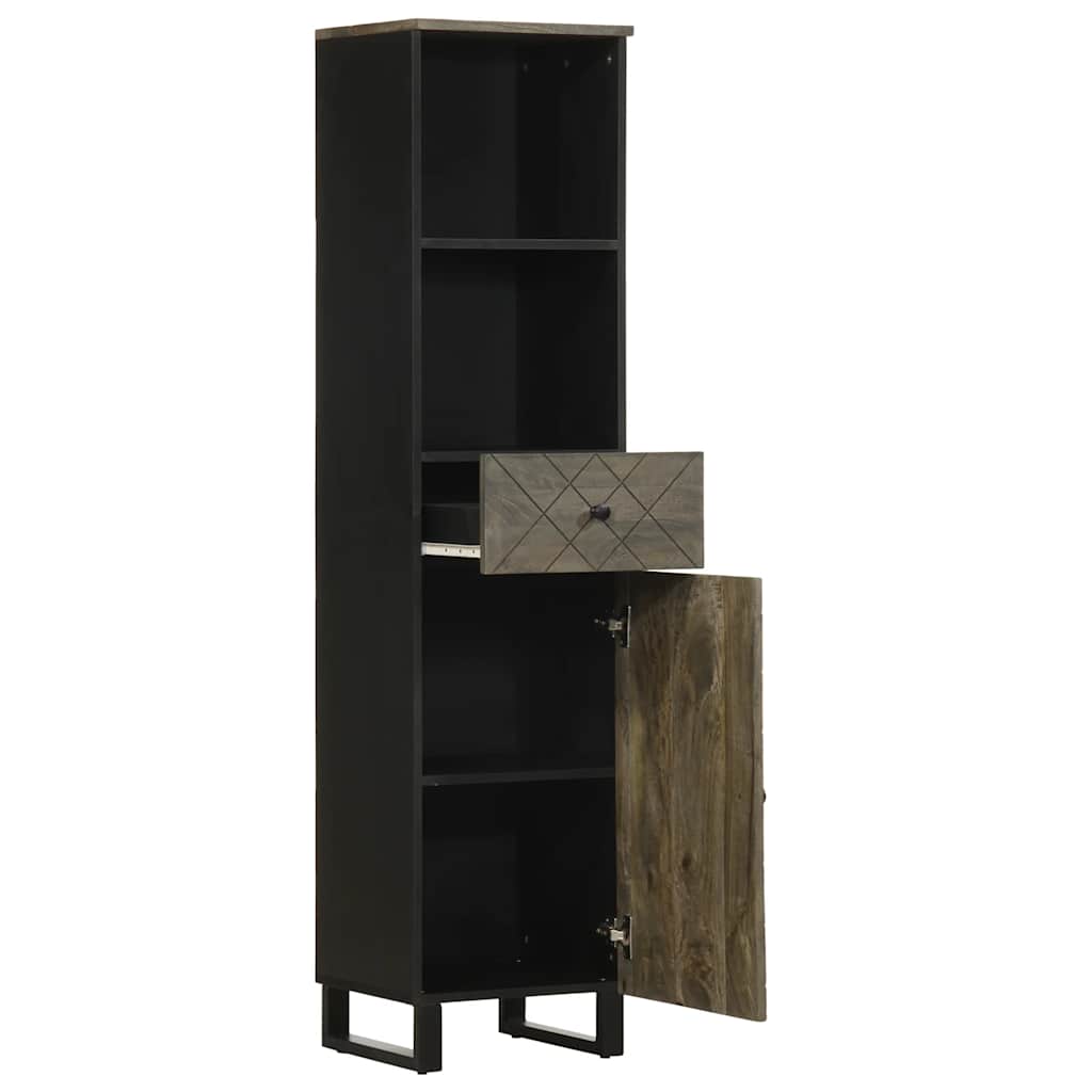 Mobile da Bagno Nero 38x33x160 cm in Legno Massello di Mango