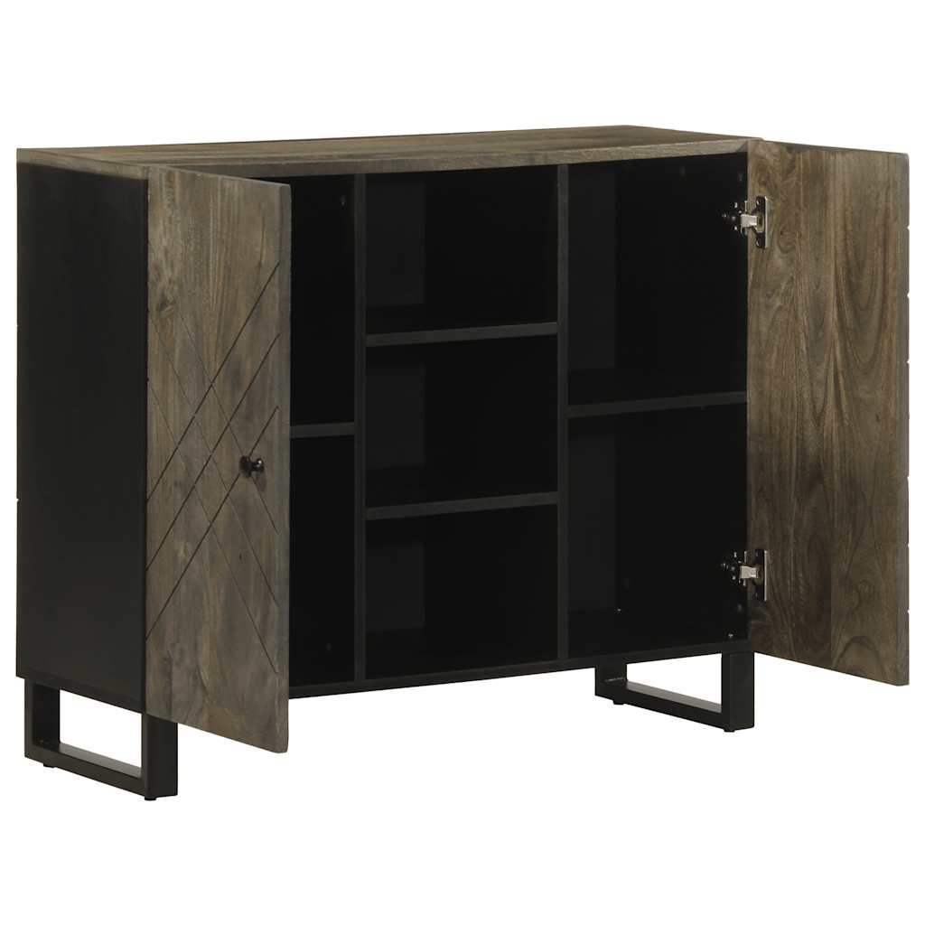 Credenza Nera 90x33x75 cm in Legno Massello di Mango