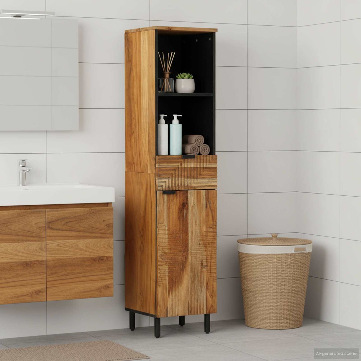 Armadio per Lavabo da Bagno con porta Legno di Acacia Massello