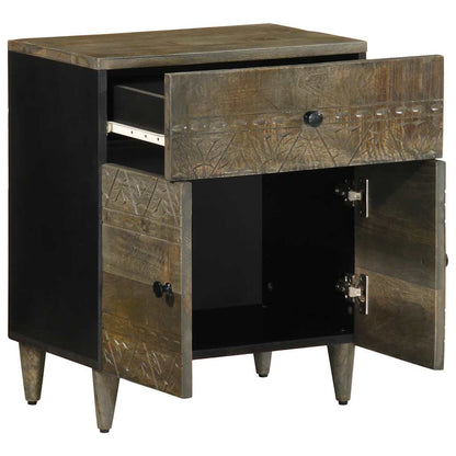 Comodino Grigio Chiaro 50x33x60 cm in Legno Massello di Mango