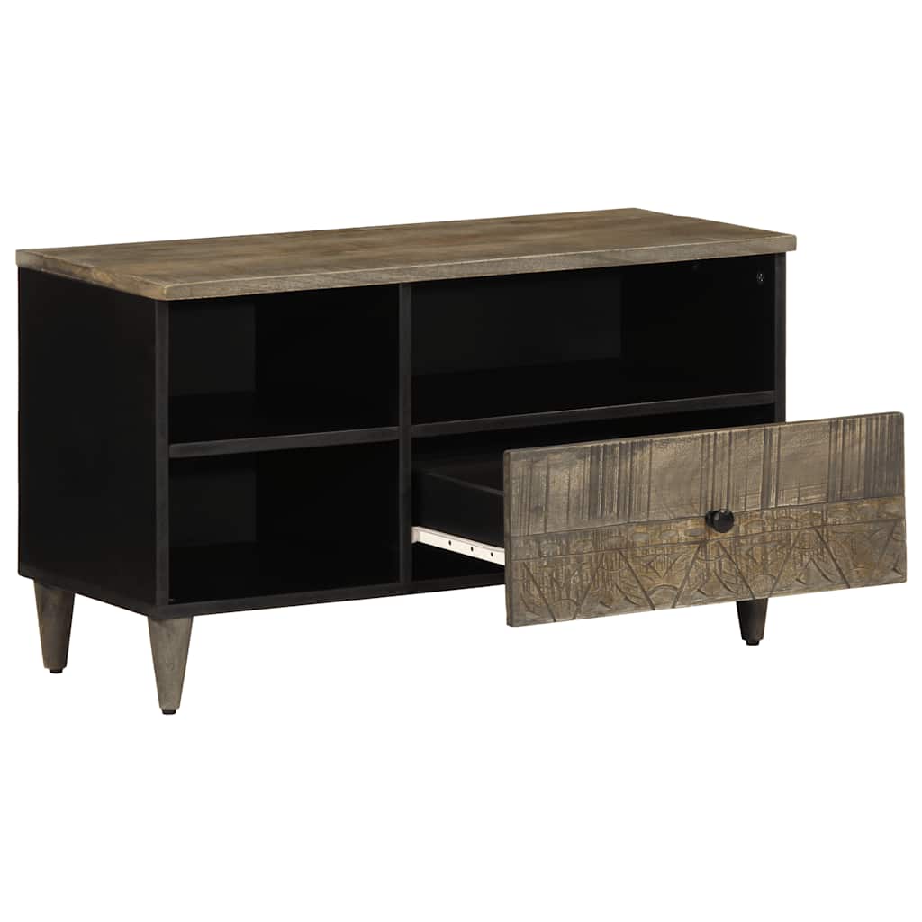 Mobile Porta TV Nero 80x33x46 cm in Legno Massello di Mango