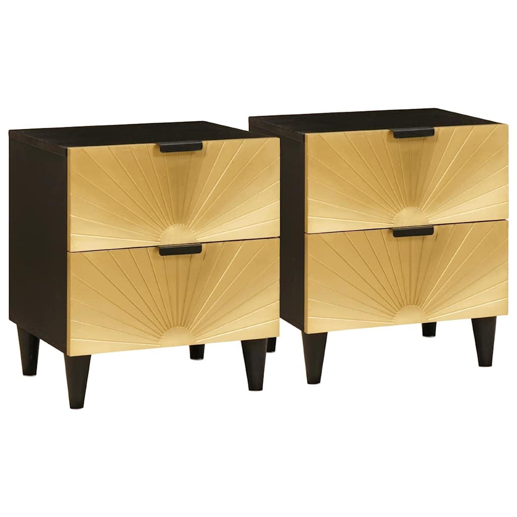 Armadio da Notte 2 pcs Nero e Oro 40 x 33,5 x 46 cm