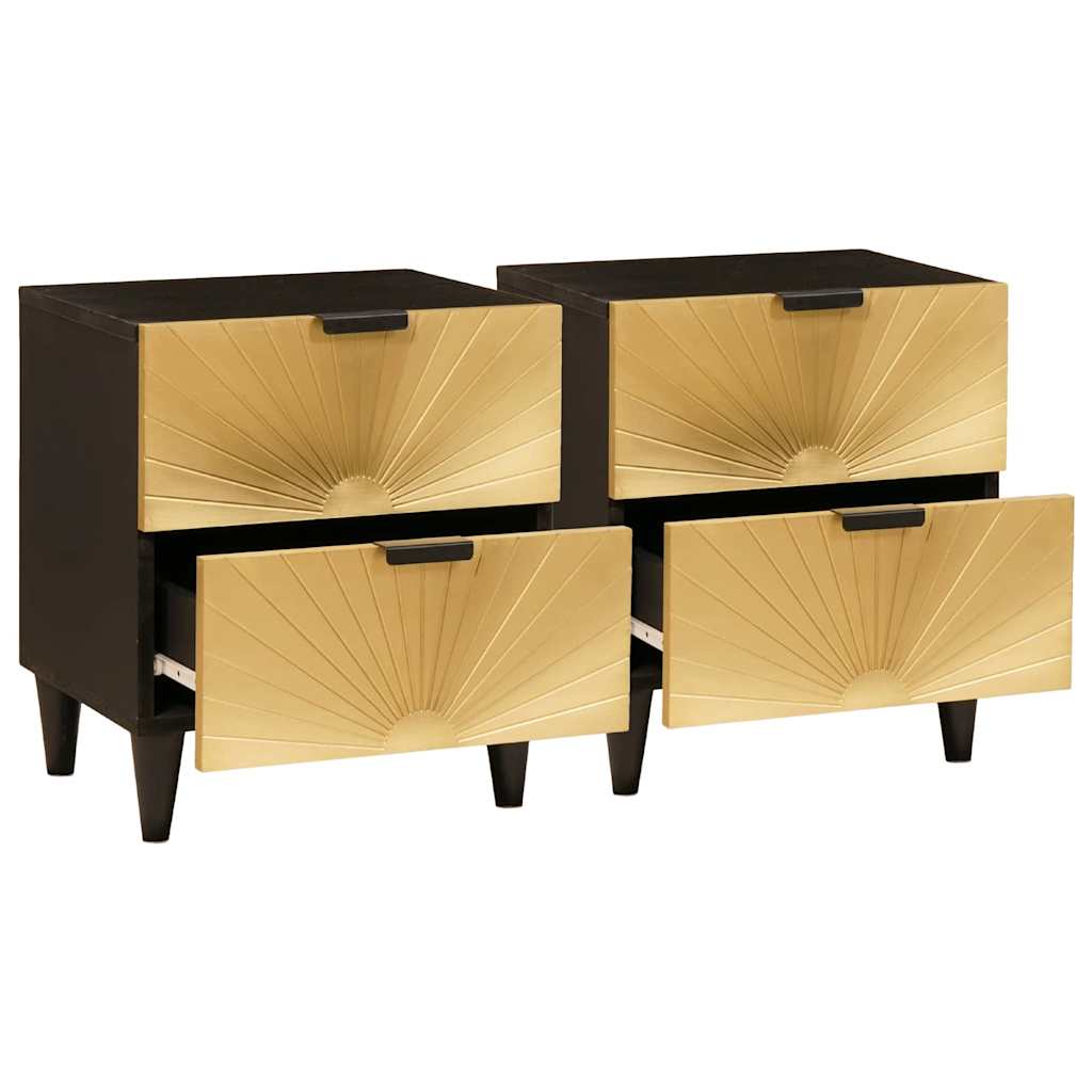 Armadio da Notte 2 pcs Nero e Oro 40 x 33,5 x 46 cm