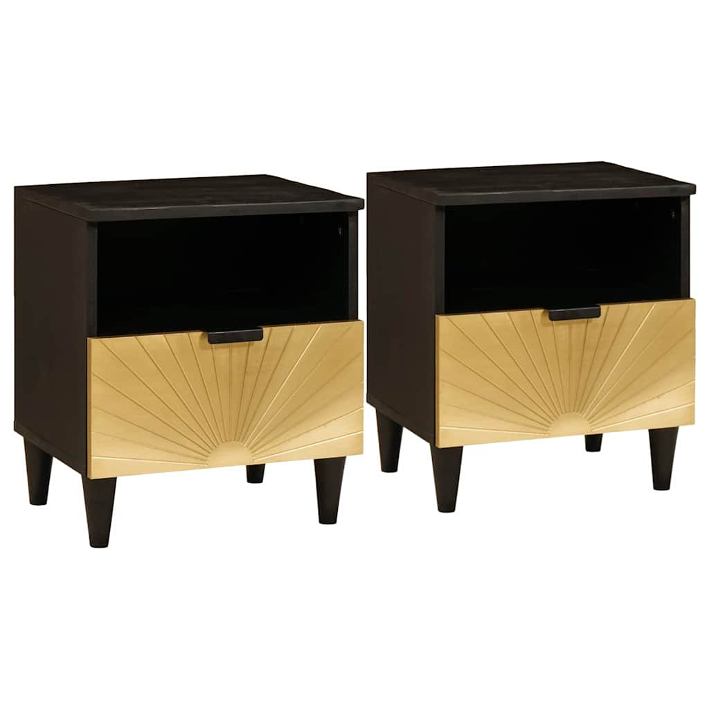 Armadio da Notte con cassetto 2 pcs Nero e Oro 40 x 33 x 46 cm