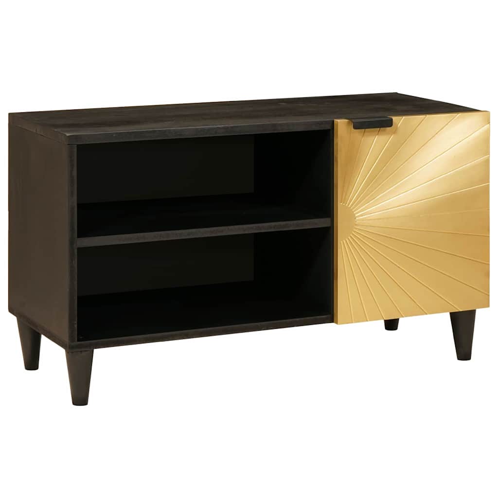 Mobile TV Nero e Oro 80 x 33 x 46 cm Legno multistrato