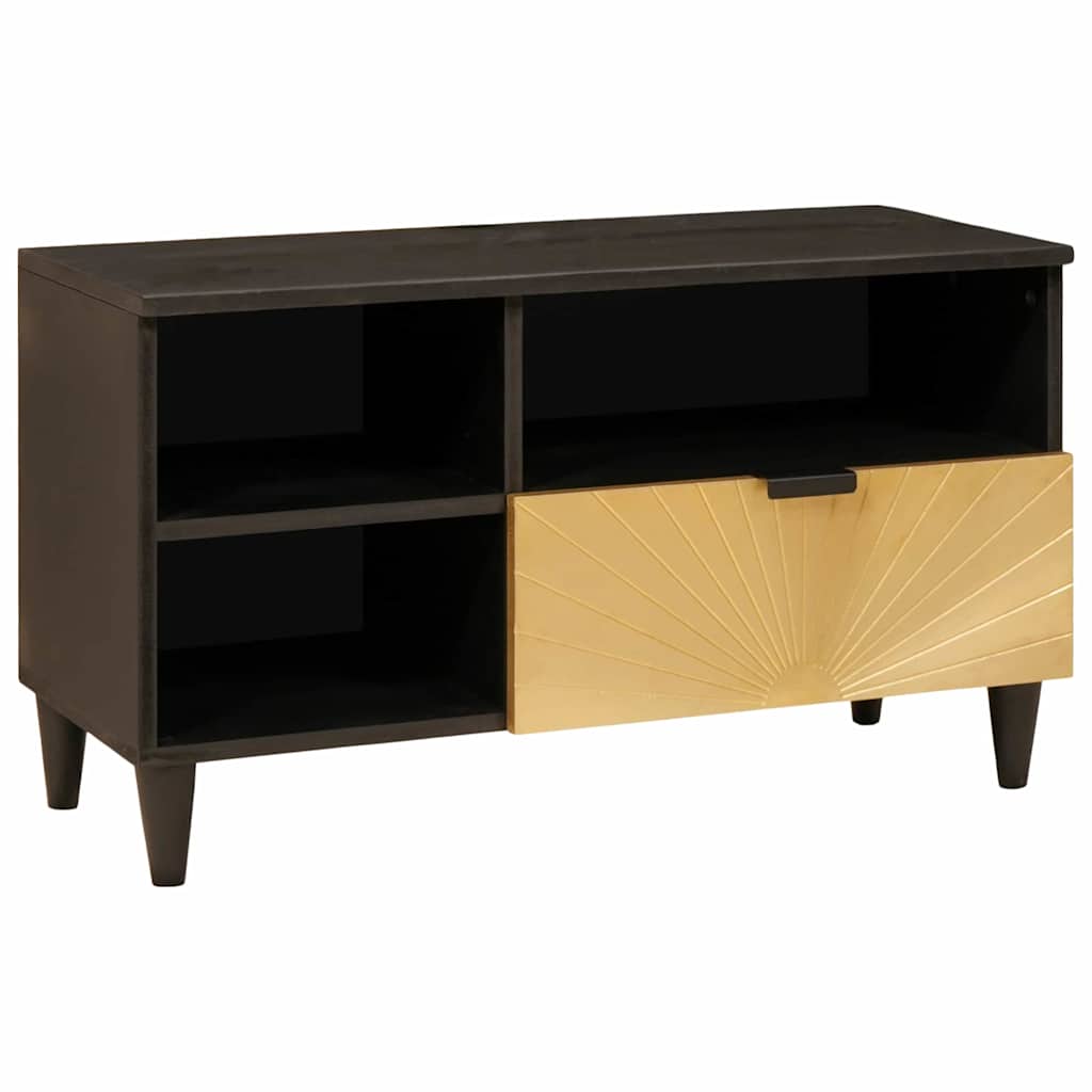 Mobile TV Nero e Oro 80 x 33 x 46 cm Legno multistrato