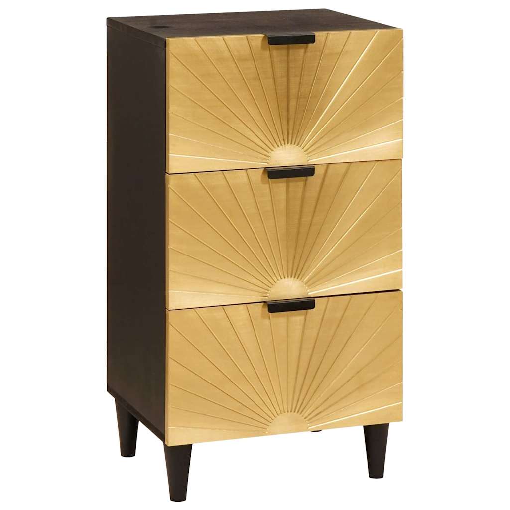 Credenza Nero e Oro 40 x 33 x 75 cm Legno di mango massello