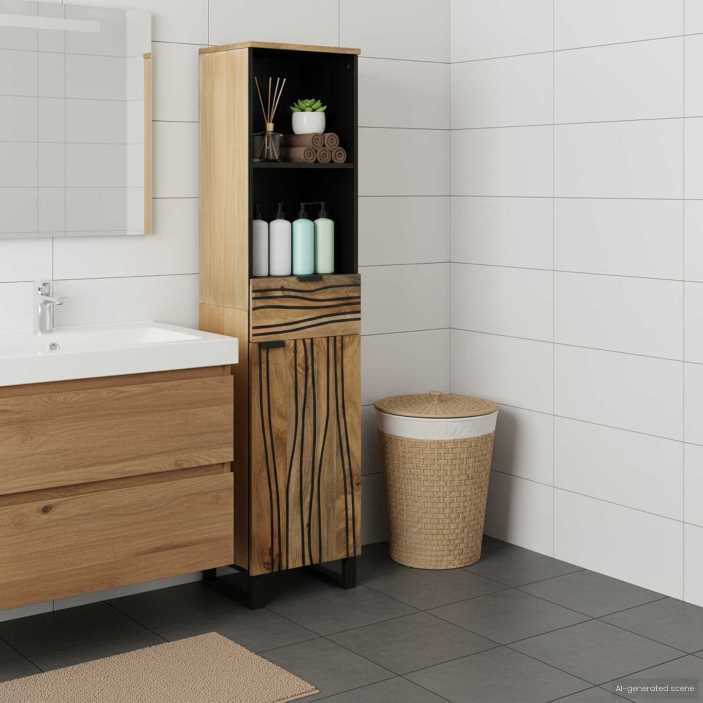Armadio per Lavabo da Bagno con porta Marrone 38 x 33 x 160 cm