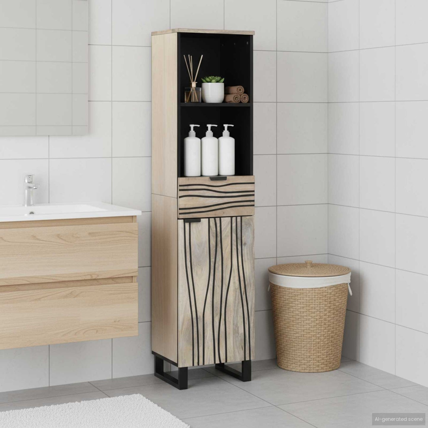 Armadio per Lavabo da Bagno con porta Bianco 38 x 33 x 160 cm