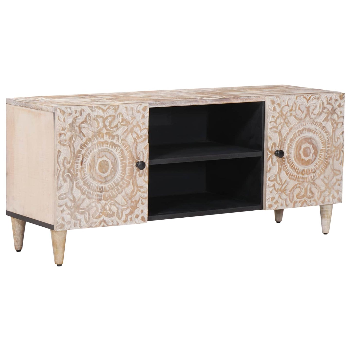 Mobile TV Bianco 105 x 33,5 x 46 cm Legno di mango massello